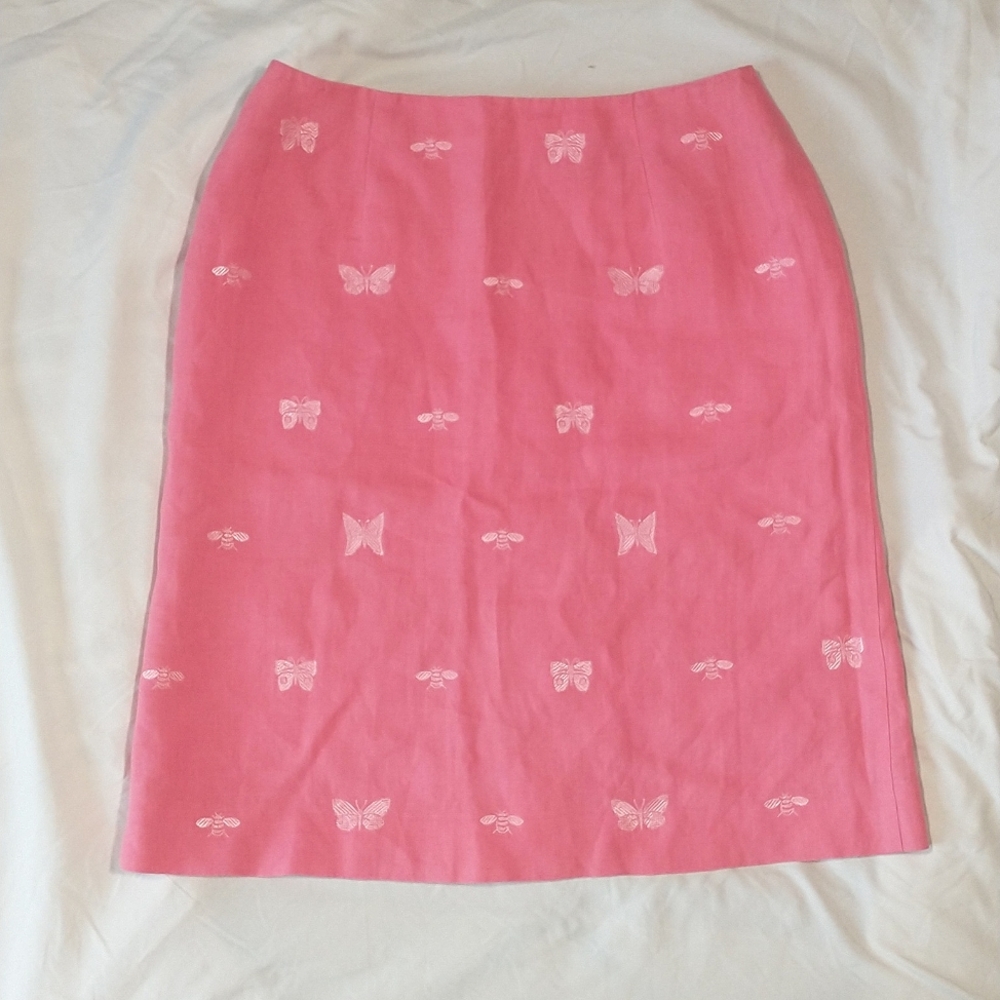 Talbots Pink butterfly linen skirt